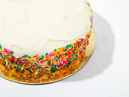 confetti birthday cake with frosting